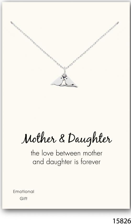 The two birds mother daughter silver pendant